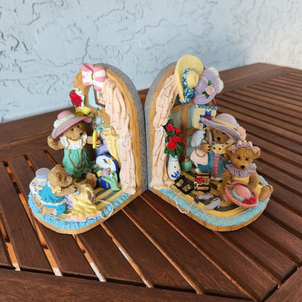 Charming Very Detailed Teddy Bear Porcelain Bookends Nursery or Girls Room Decor